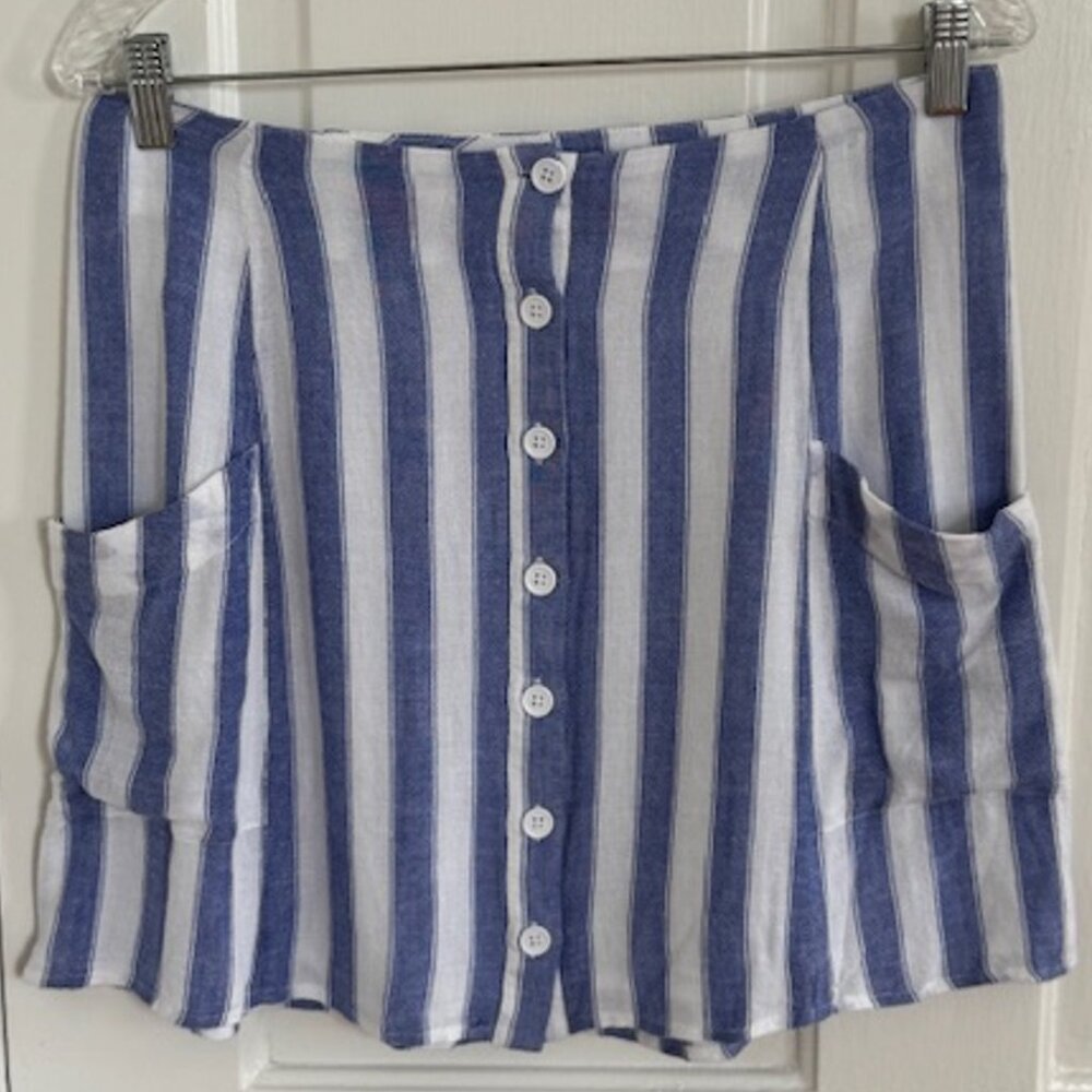 Rails Blue and White Stripe Mini Skirt, Size Medium
